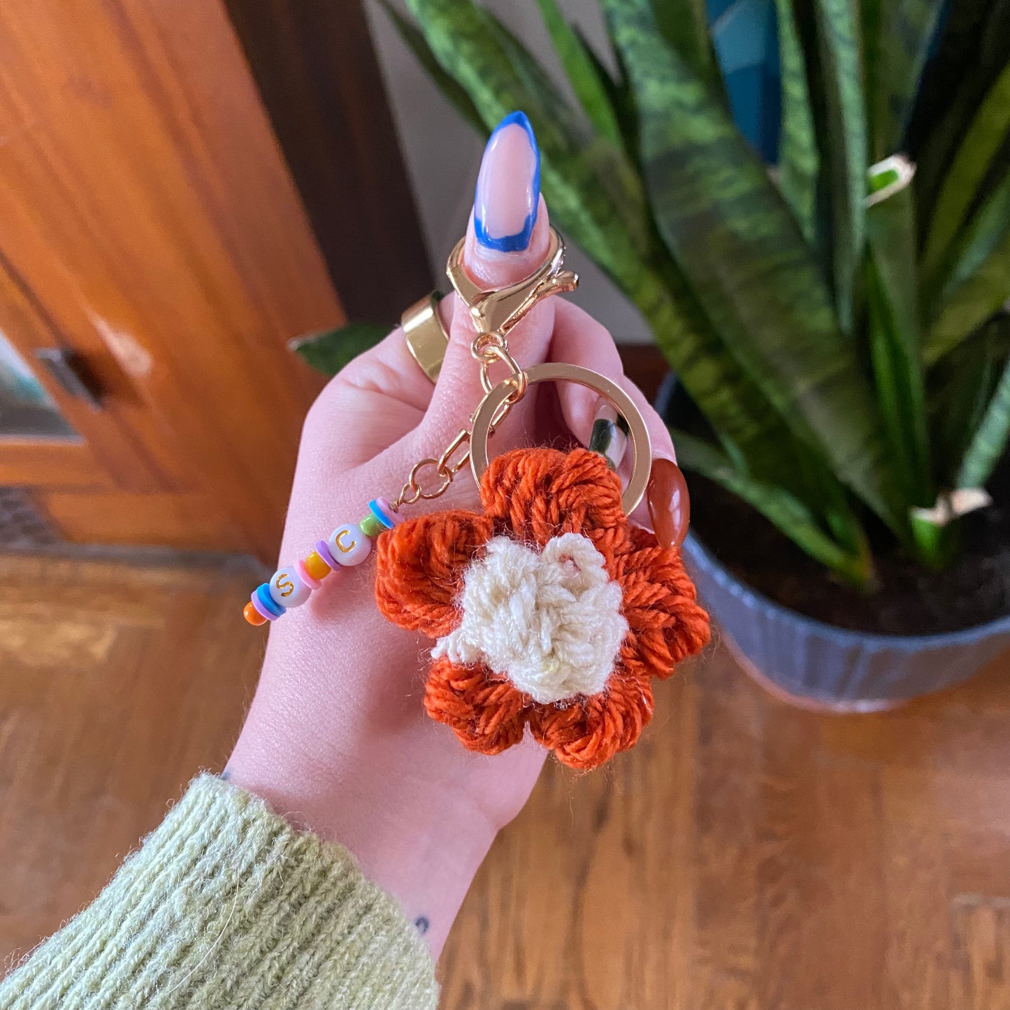 flower crochet key charm